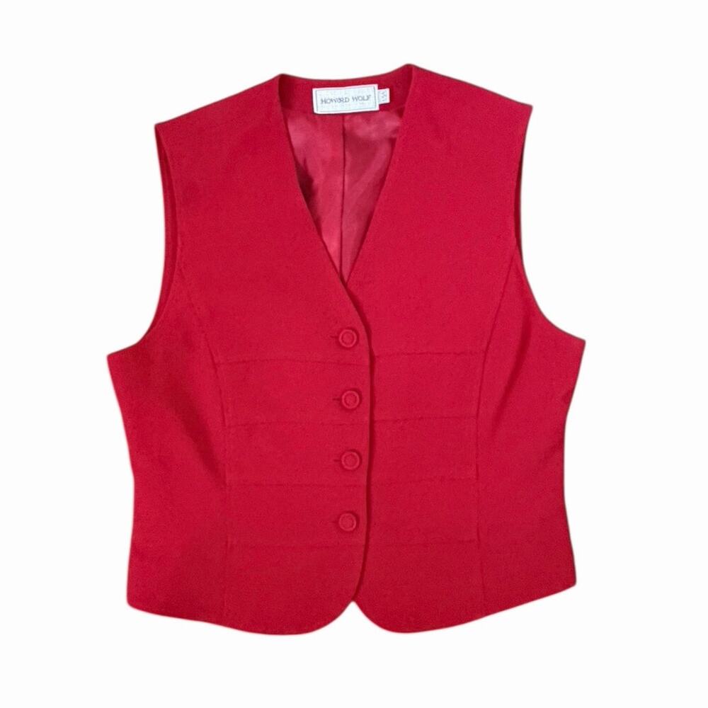 VTG Howard Wolf Red Button Down Business Vest Sz 12 Made in USA Career Preppy